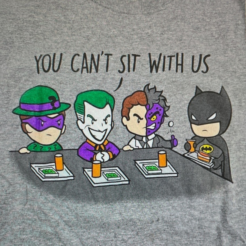 Batman Gray Short Sleeve Tee with Colorful Cartoon Villains
